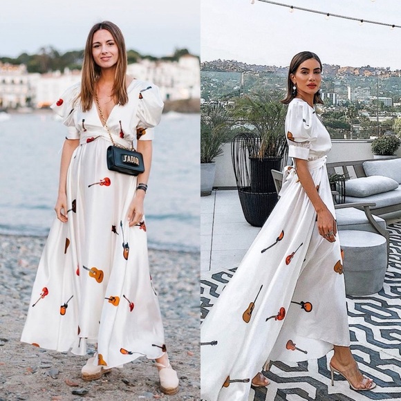 SILVIA TCHERASSI Tortoreto Guitar Silk Maxi Bow Dress White Sz XS - Picture 12 of 12